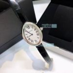 Replica Cartier Baignoire Stainless Steel White Roman Dial Black Leather